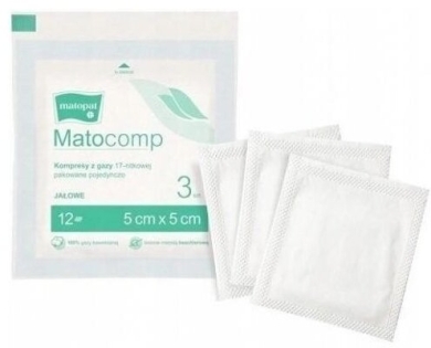 Matocomp Kompresy z Gazy Jałowej 17 nitek 12 warstw 5x5cm 3 sztuki