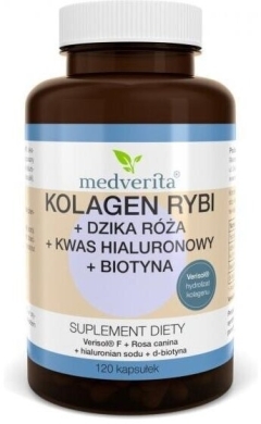 Medverita Kolagen Rybi + dzika róża + kwas hialuronowy+ biotyna 120 kapsułek