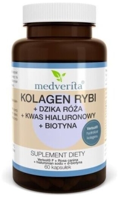 Medverita Kolagen Rybi + dzika róża + kwas hialuronowy+ biotyna 60 kapsułek