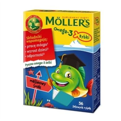Mollers Omega-3 Rybki żelki smak malinowy 36 sztuk