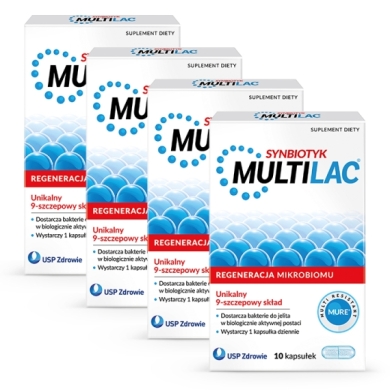 Multilac Synbiotyk (Probiotyk + Prebiotyk) 10 kapsułek Wielopak x4