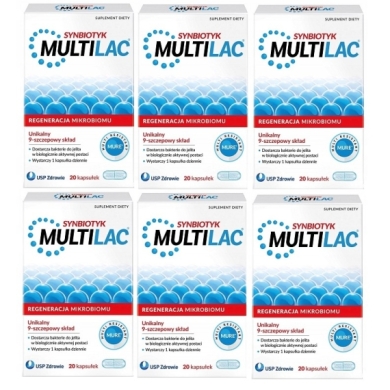 Multilac Synbiotyk (Probiotyk + Prebiotyk) 20 kapsułek Wielopak x6