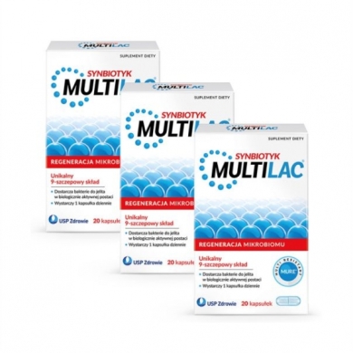 Multilac Synbiotyk (Probiotyk + Prebiotyk) Zestaw: 3x20 kapsułek