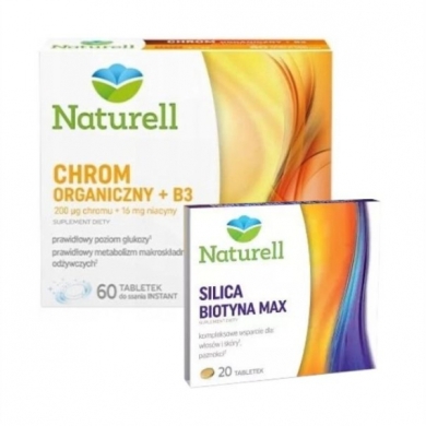 NATURELL Chrom Organiczny +B3 60 tabletek + Silica Biotyna Max Naturell 20 tabletek