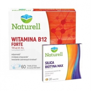 NATURELL Witamina B12 Forte 60 tabletek + Silica Biotyna Max Naturell 20 tabletek