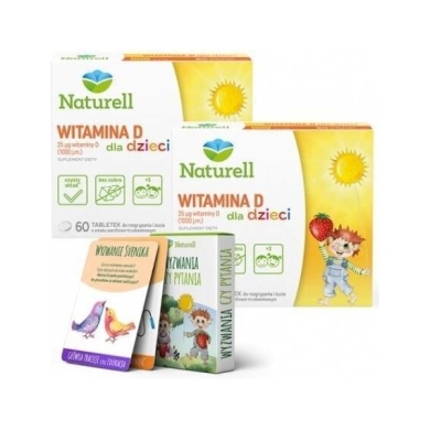 NATURELL Witamina D dla dzieci 2x60 tabletek + Karty do gry dla dzieci "Wyzwania czy pytania"