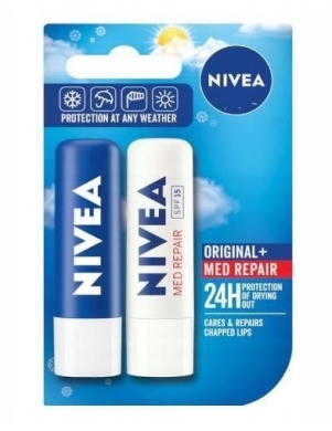 NIVEA Pomadka do ust ochronna DUO ORIGINAL + MED REPAIR 2 x 4,8 g
