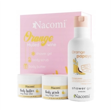 Nacomi Zestaw Orange Mulled Wine Żel pod prysznic pomarańcza-marakuja+masło do ciała pomarańcza+peeling pomarańcza