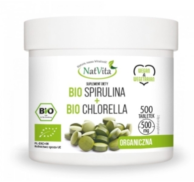 NatVita Bio Spirulina+Bio Chlorella 500mg 500 tabletek