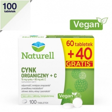 Naturell Cynk Organiczny + Witamina C 100 tabletek
