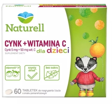 Naturell Cynk + Witamina C dla dzieci 60 tabletek do żucia