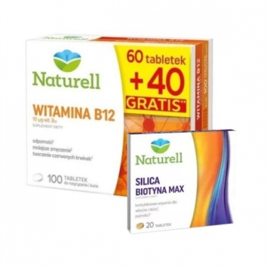 Naturell Witamina B12 100 tabletek + Silica Biotyna Max Naturell 20 tabletek