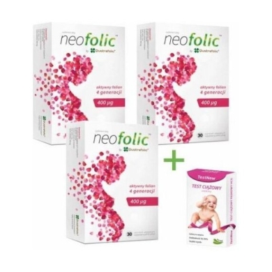 Neofolic 30 tabletek ulegających rozpadowi w jamie ustnej x 3 opakowania + TestNow Test ciążowy 1 sztuka