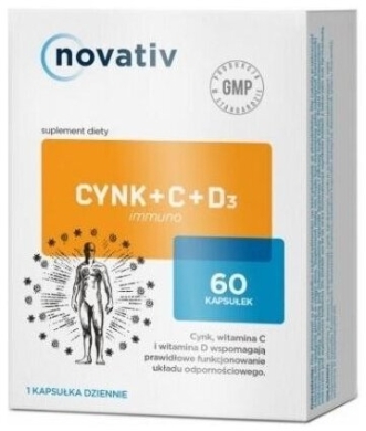 Novativ Cynk+C+D3 immuno 60 kapsułek