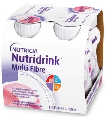 Nutridrink Multi Fibre o smaku truskawkowym 4 x 125 ml