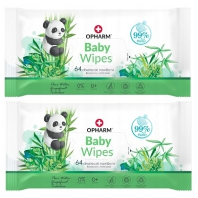 OPHARM BABY WIPES Chusteczki nawilżane 64 sztuki Wielopak x2