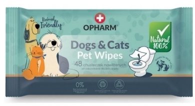 OPHARM DOGS & CATS WIPES  Nawilżane papierowe chusteczki do pielęgnacji zwierząt 48 sztuk