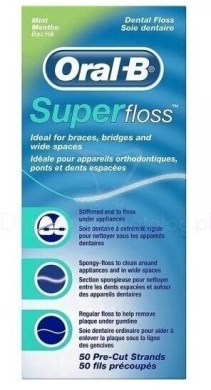 Oral-b SUPER FLOSS Nić dentystyczna do czyszczenia aparatów ortodontycznych 50 odcinków po 60 cm