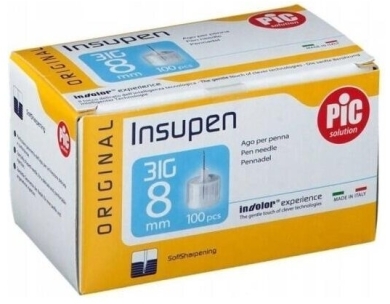 PIC Insupen Igły Do Penów 31G 8 mm 100 sztuk