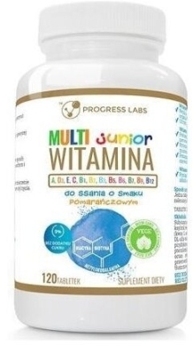 PROGRESS LABS Multiwitamina JUNIOR do ssania o smaku pomarańczowym 120 tabletek