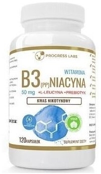 PROGRESS LABS Witamina B3 50 mg + L-leucyna + Inulina 120 kapsułek