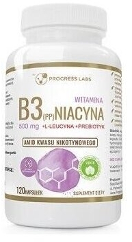 PROGRESS LABS Witamina B3 500 mg + L-leucyna + Prebiotyk 120 kapsułek