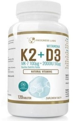PROGRESS LABS Witamina K2 100 uq + D3 2000IU 120 tabletek