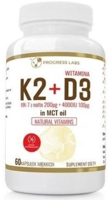 PROGRESS LABS Witamina K2 200 uq + D3 4000 IU w oleju MCT 60 kapsułek