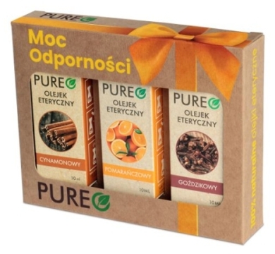 PUREO Naturalne Olejki eteryczne Zestaw MOC ODPORNOŚCI Cynamonowy + Pomarańczowy + Goździkowy