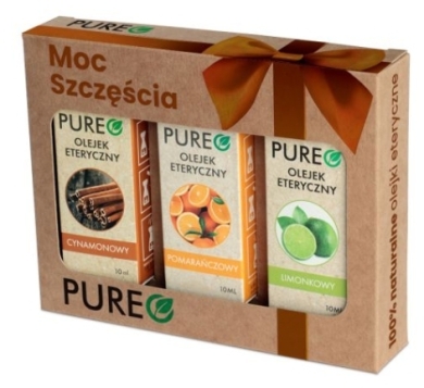PUREO Naturalne Olejki etetyczne Zestaw MOC SZCZĘŚCIA Cynamonowy + Pomarańczowy + Limonkowy
