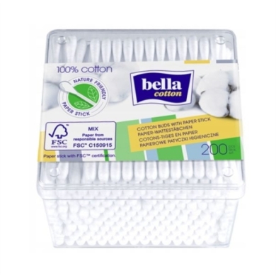 Patyczki higieniczne BELLA COTON pudełko plastikowe prostokątne 200 sztuk