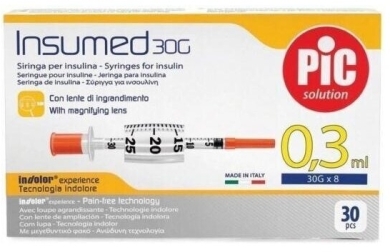 PiC Solution Insumed 0,3ml 30G x 8 mm Strzykawki Insulinowe 30 sztuk
