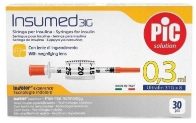 PiC Solution Insumed 0,3ml 31G x 8 mm Strzykawki Insulinowe 30 sztuk