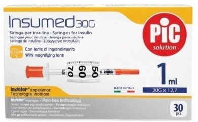 PiC Solution Insumed 1ml 30G x 12,7 mm Strzykawki Insulinowe 30 sztuk