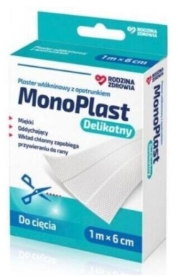 Plaster MonoPlast Delikatny 1m x 6cm włókninowy z opatrunkiem do cięcia