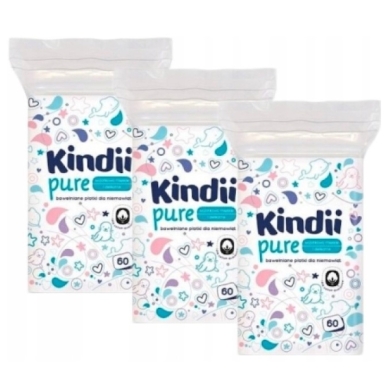 Płatki kosmetyczne dla niemowląt Kindii Pure Baby 60 szt Wielopak x3
