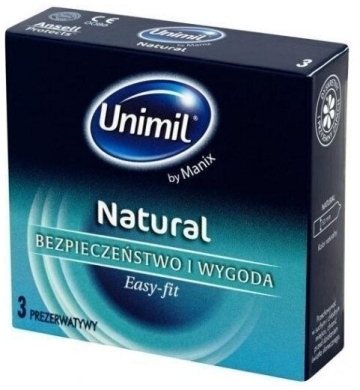 Prezerwatywy UNIMIL NATURAL klasyczne nawilżające 3 sztuki