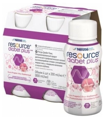 RESOURCE Diabet Plus płyn o smaku truskawkowym 4 x 200 ml