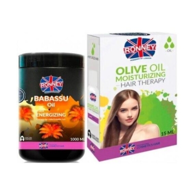 RONNEY Babassu Oil maska energetyzująca do włosów farbowanych i pozbawionych blasku 1L + Ronney olejek do włosów 15ml