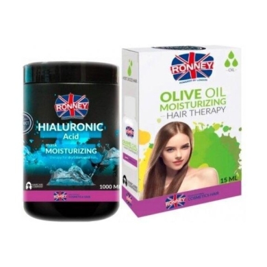 RONNEY Hialuronic Complex maska nawilżająca do włosów suchych i zniszczonych 1L + Ronney olejek do włosów 15ml