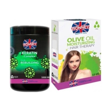 RONNEY Keratin Complex maska odbudowująca do włosów suchych i łamliwych 1L + Ronney olejek do włosów 15ml