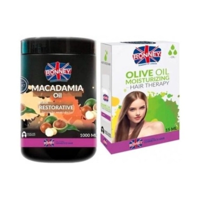 RONNEY Macadamia Oil maska wzmacniająca do włosów suchych i łamliwych 1L + Ronney olejek do włosów 15ml