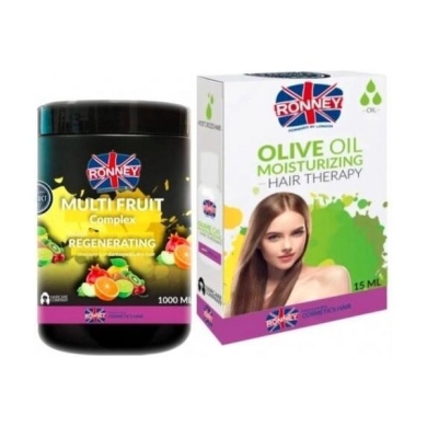 RONNEY Multi Fruit Complex maska regenerująca do włosów suchych i zniszczonych 1L + Ronney olejek do włosów 15ml
