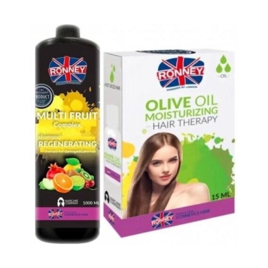 RONNEY Multi Fruit Complex szampon regenerujący do włosów suchych i zniszczonych 1L + Ronney olejek do włosów 15ml