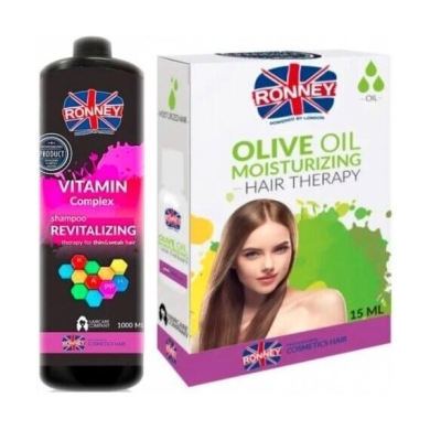 RONNEY Vitamin Complex szampon rewitalizujący do włosów cienkich i osłabionych 1L +  Ronney olejek do włosów 15ml