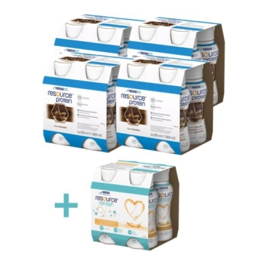 Resource Protein smak czekoladowy 4 x 200 ml + Resource Refresh o smaku herbaty brzoskwiniowo - miętowej 4 x 200 ml