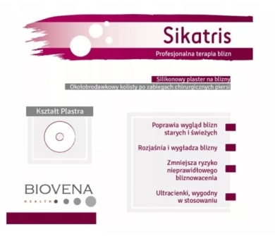 SIKATRIS Silikonowe plastry na blizny okołobrodawkowe 7,6 cm 5 sztuk