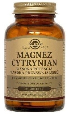 SOLGAR Magnez cytrynian 60 tabletek