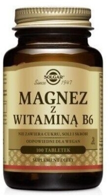 SOLGAR Magnez z witaminą B6 100 tabletek