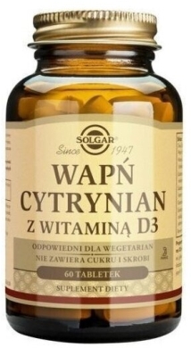 SOLGAR Wapń cytrynian z witaminą D 60 tabletek